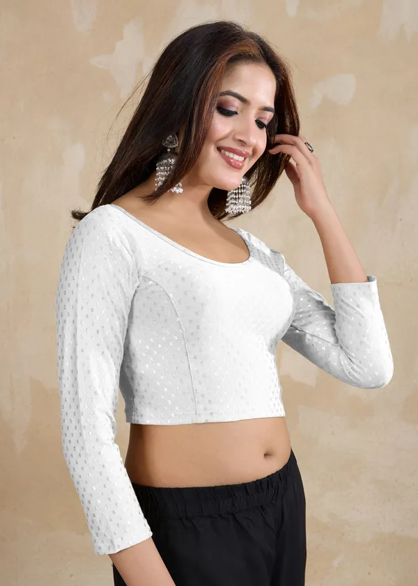 White_Dobby_Pure_Cotton_Elastin_Stretchable_Readymade_Blouse