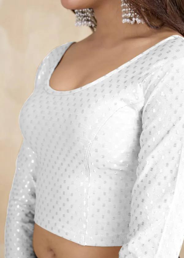 White_Dobby_Pure_Cotton_Elastin_Stretchable_Readymade_Blouse