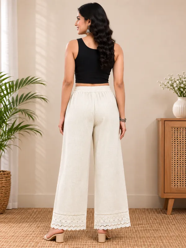 White_Khadi_Cotton_Wide_Leg_Palazzo_Pants_with_Drawstring_Waist_,_Full_Length_Flared_Trousers,_Casual,_Office_&_Summer_Wear