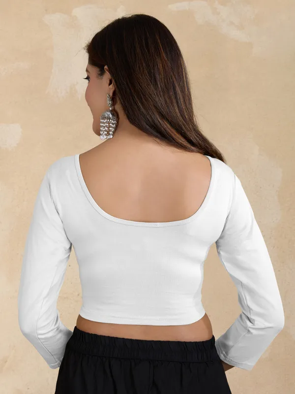 White_Pure_Cotton_Elastane_Stretchable_Readymade_Blouse