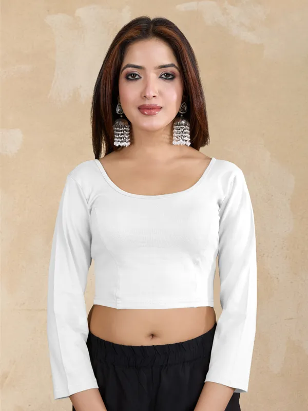 White_Pure_Cotton_Elastane_Stretchable_Readymade_Blouse