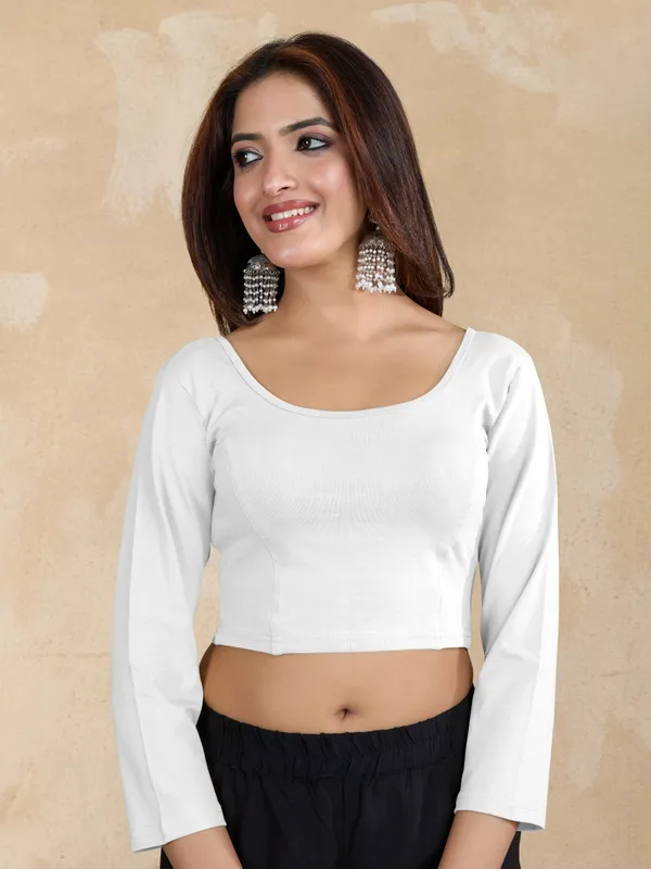 White_Pure_Cotton_Elastane_Stretchable_Readymade_Blouse