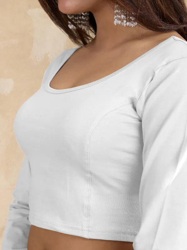 White_Pure_Cotton_Elastane_Stretchable_Readymade_Blouse