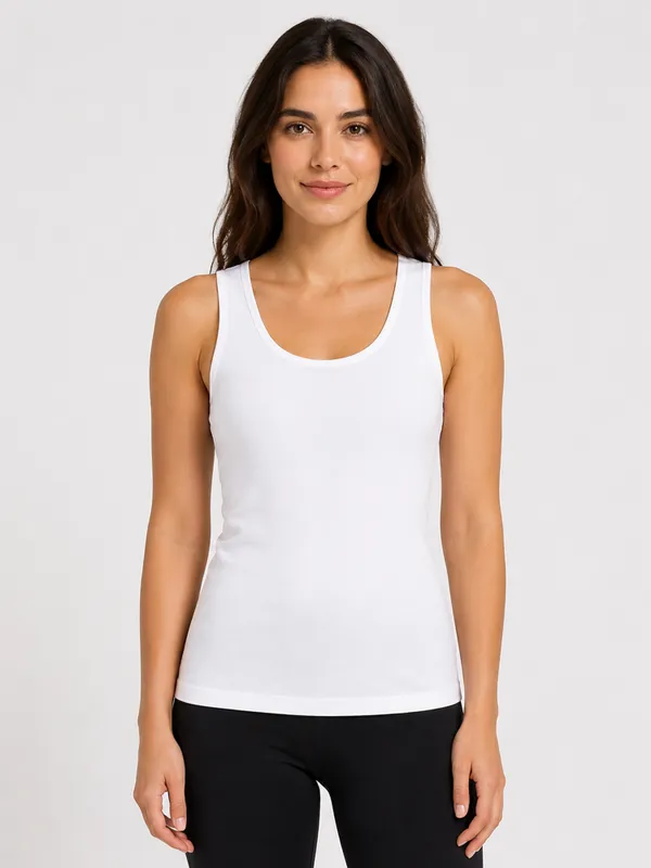 White_Sleeveless_Scoop_Neck_Regular_Length_Tank_Top_For_Women_-_Relaxed_Fit,_Soft_and_Breathable_Cotton