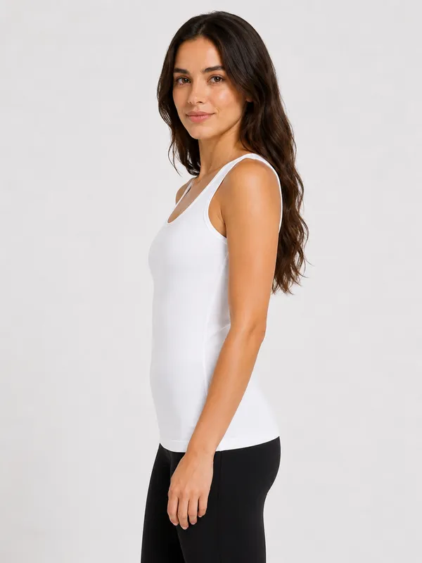 White_Sleeveless_Scoop_Neck_Regular_Length_Tank_Top_For_Women_-_Relaxed_Fit,_Soft_and_Breathable_Cotton