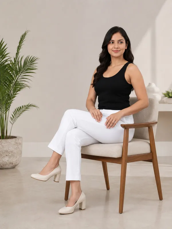 White_Super_Cotton_Stretch_Pants_Full_Length_for_Women_Breathable