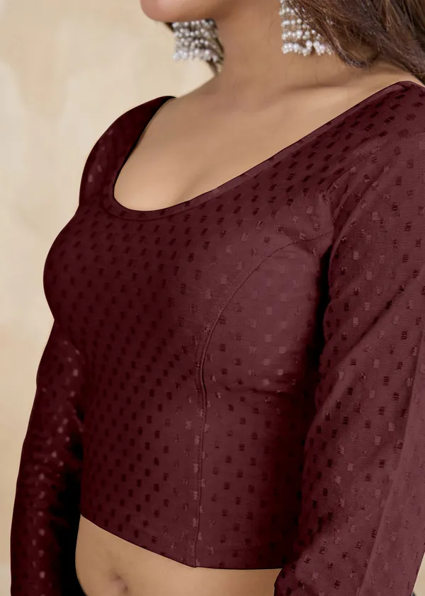 Wine_Dobby_Pure_Cotton_Elastin_Stretchable_Readymade_Blouse