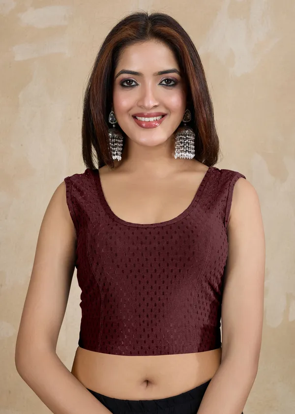 Wine_Dobby_Pure_Cotton_Elastin_Stretchable_Readymade_Blouse