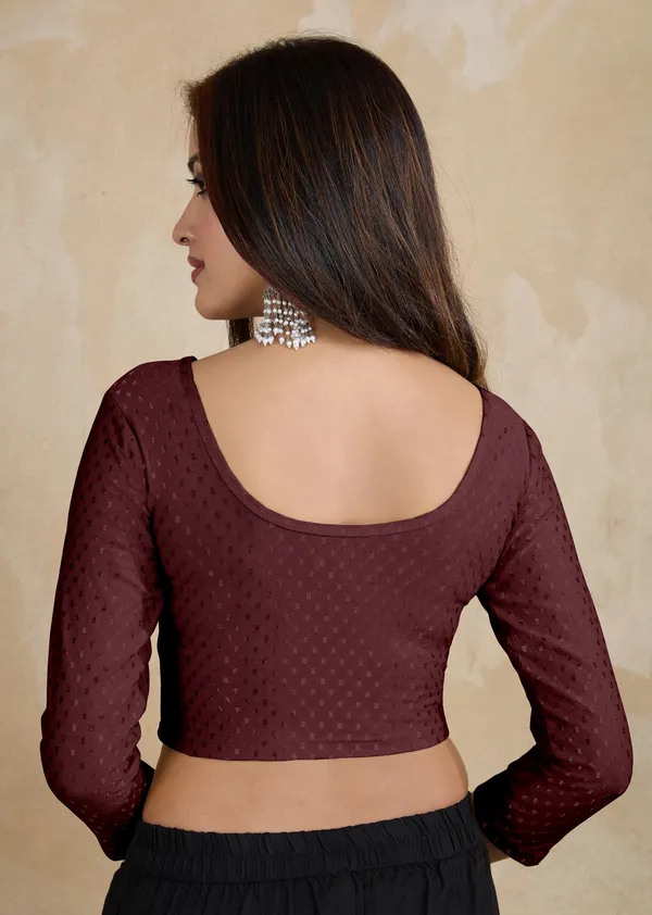 Wine_Dobby_Pure_Cotton_Elastin_Stretchable_Readymade_Blouse