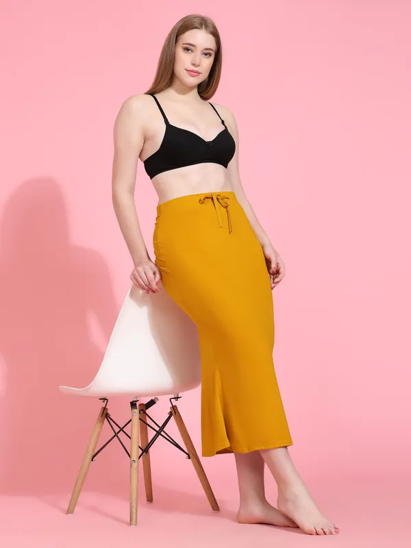 Yellow_Fitted_Drawstring_Long_Skirt_for_Women
