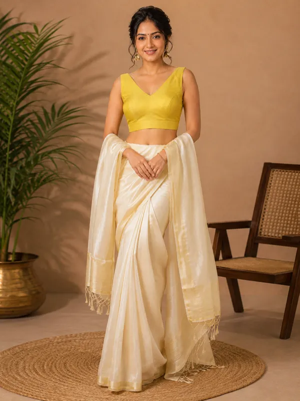 Yellow_Art_Silk_Stylish_V-Neck_Sleeveless_Plain_Saree_Blouse_For_Women