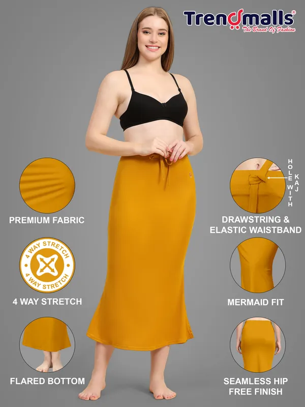 Yellow_Fitted_Drawstring_Long_Skirt_for_Women