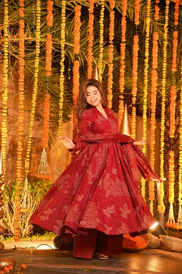 Red_Cotton_Flared_Printed_Anarkali_Kurta_Set_For_Women