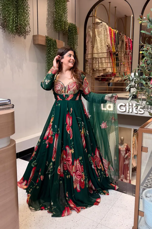 Green_Cotton_Floral_Flared_Anarkali_Suit_Set_For_Women