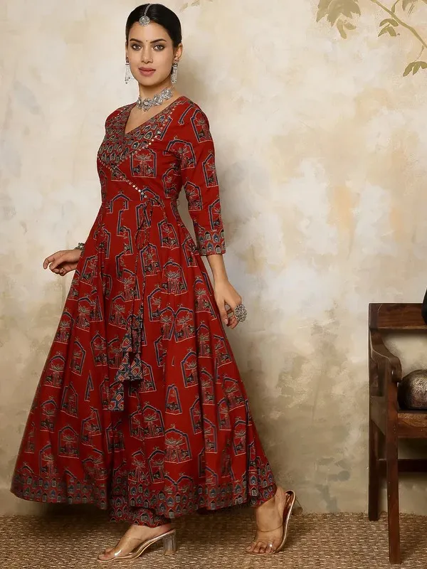Rust_Cotton_Flared_Anarkali_Dress_For_Women