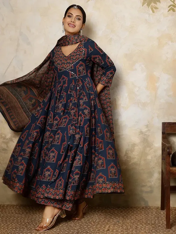 Navy_Blue_Cotton_Flared_Anarkali_Suit_Set_For_Women