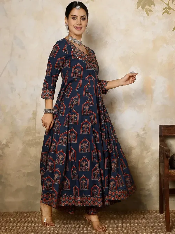 Navy_Blue_Cotton_Flared_Anarkali_Suit_Set_For_Women