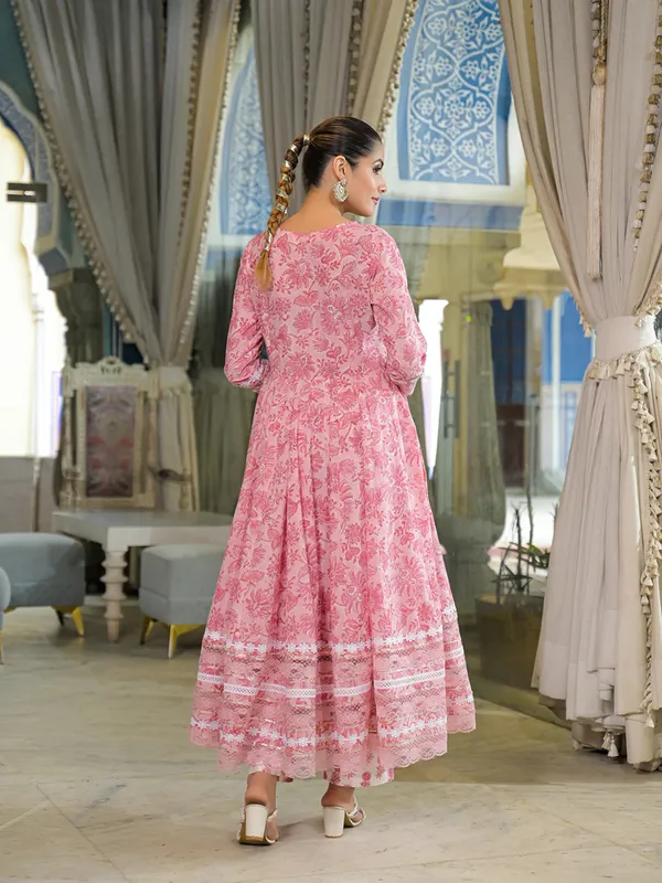 Pink_Cotton_Flared_Floral_Print_Anarkali_Suit_Set_For_Women