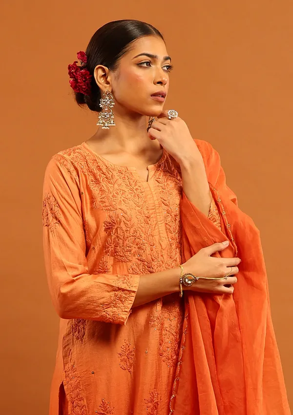 Orange_Cotton_Straight_Embroidered_Kurta_Set_For_Women