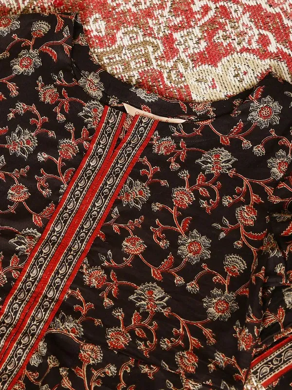 Black_Cotton_Floral_Print_Flared_Anarkali_Kurta_For_Women