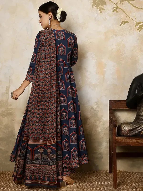Navy_Blue_Cotton_Flared_Anarkali_Suit_Set_For_Women