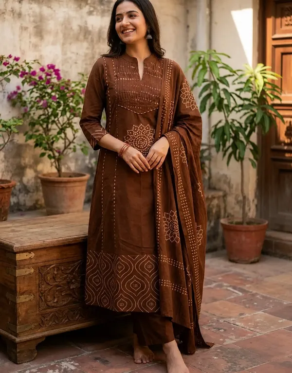 Brown_Cotton_Printed_Straight_Kurta_Set_For_Women