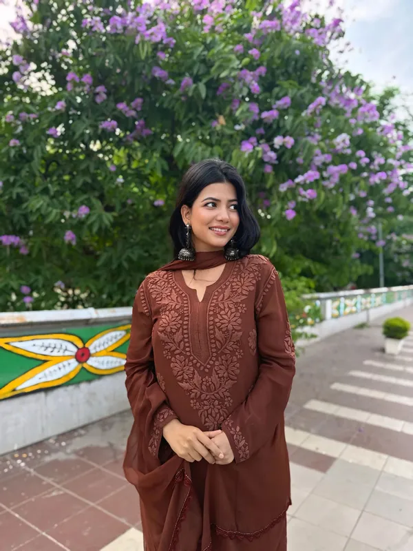 Brown_Cotton_Embroidered_Straight_Kurta_Set_For_Women