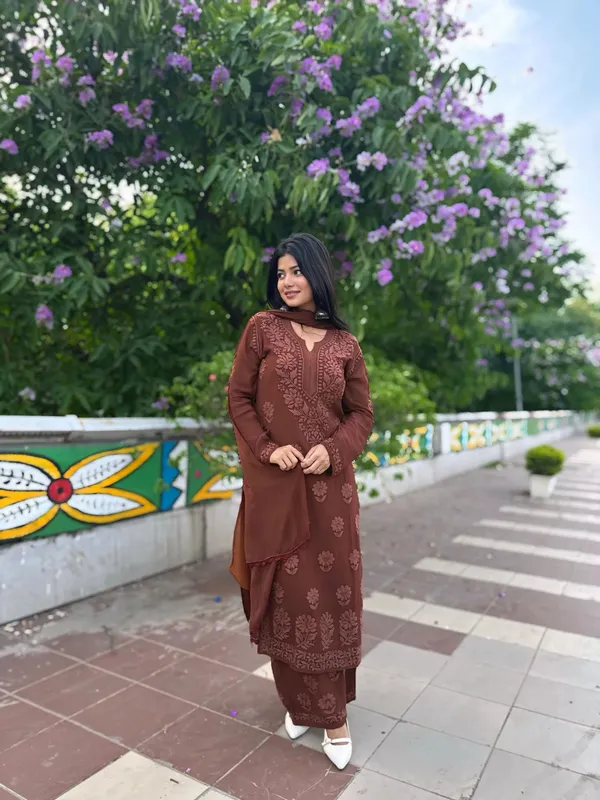 Brown_Cotton_Embroidered_Straight_Kurta_Set_For_Women