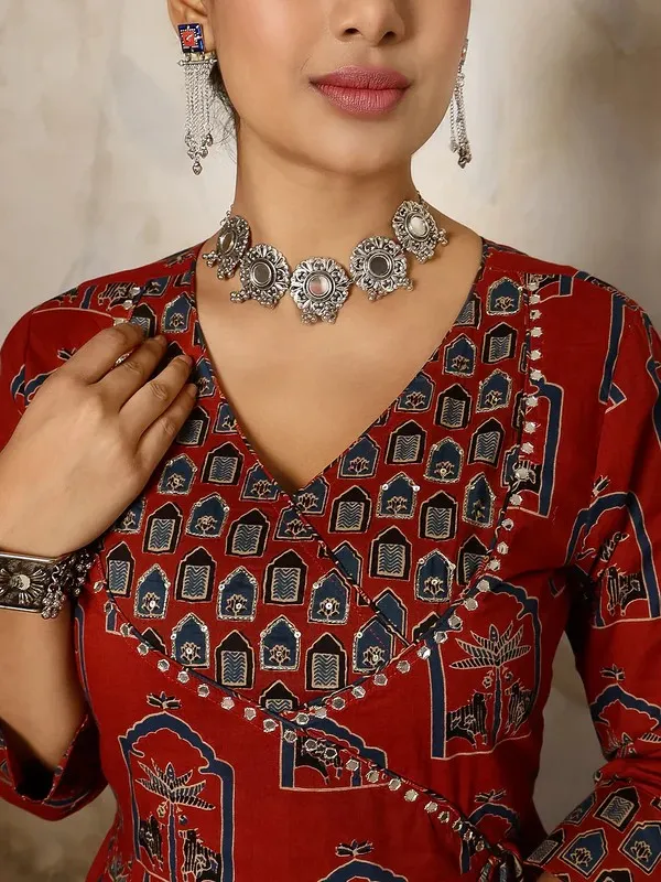 Rust_Cotton_Flared_Anarkali_Dress_For_Women