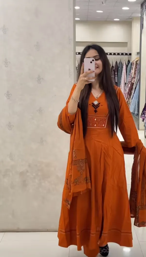 Orange_Cotton_Flared_Embroidered_Anarkali_Suit_Set_For_Women