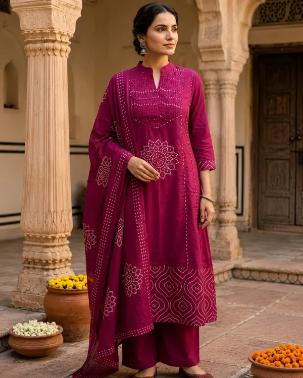 Magenta_Cotton_Printed_Straight_Kurta_Set_For_Women