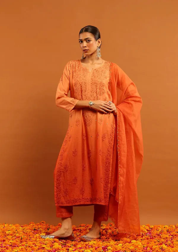 Orange_Cotton_Straight_Embroidered_Kurta_Set_For_Women