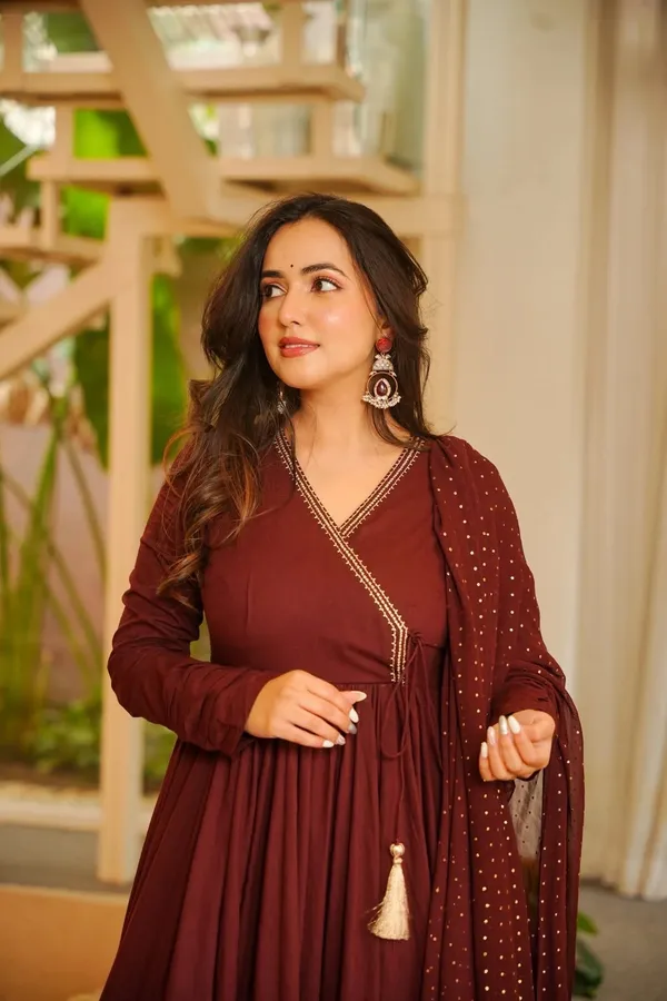 Brown_Cotton_Embroidered_Flared_Anarkali_Kurta_Set_For_Women