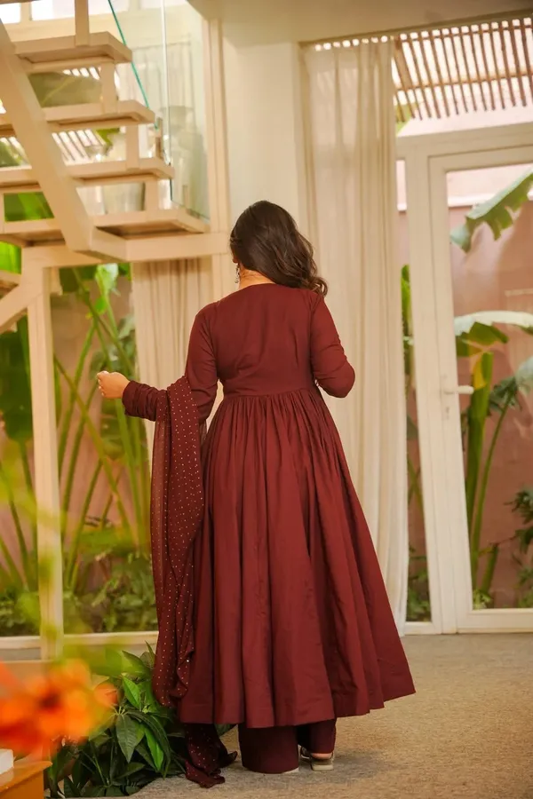 Brown_Cotton_Embroidered_Flared_Anarkali_Kurta_Set_For_Women