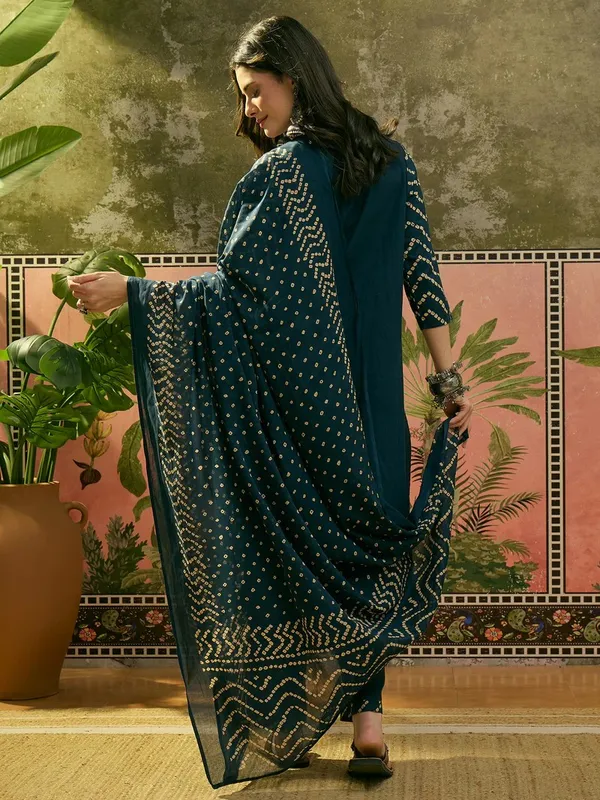Teal_Cotton_Wide_Leg_Printed_Kurta_With_Palazzo_Pants_For_Women