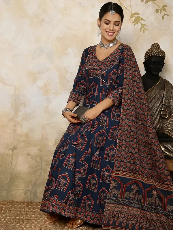 Navy_Blue_Cotton_Flared_Anarkali_Suit_Set_For_Women