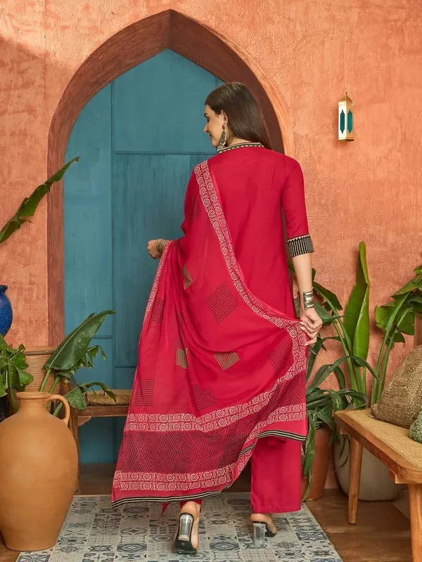 Red_Cotton_Flared_Anarkali_Kurta_Set_For_Women