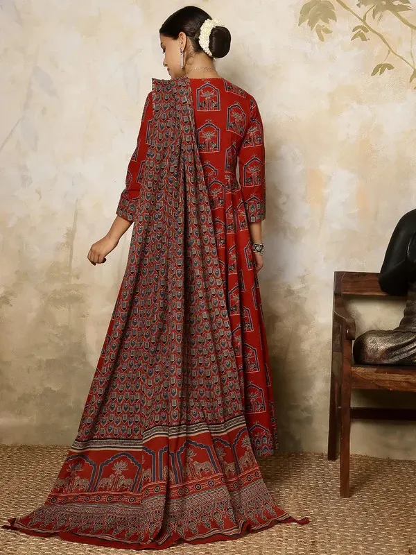 Rust_Cotton_Flared_Anarkali_Dress_For_Women