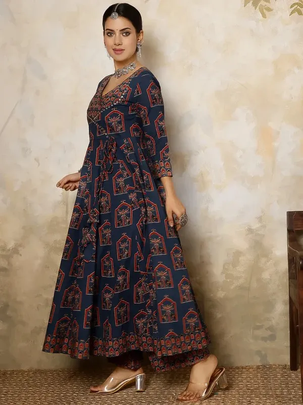 Navy_Blue_Cotton_Flared_Anarkali_Suit_Set_For_Women
