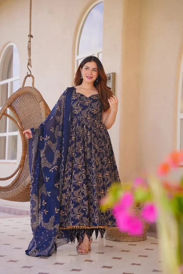 Navy_Blue_Cotton_Floral_Print_Sleeveless_Anarkali_Suit_Set_For_Women