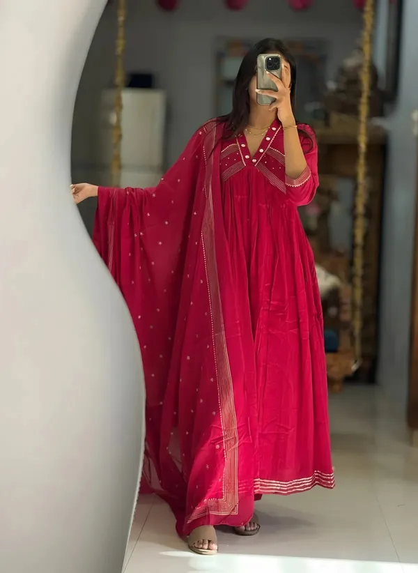 Pink_Cotton_Flared_Embellished_Anarkali_Kurta_Set_For_Women