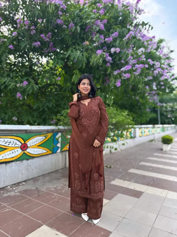 Brown_Cotton_Embroidered_Straight_Kurta_Set_For_Women