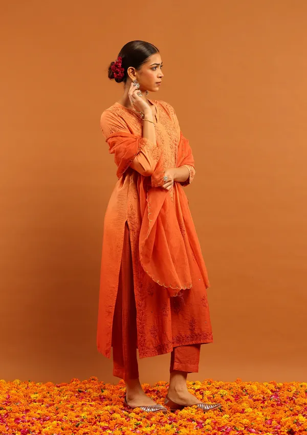 Orange_Cotton_Straight_Embroidered_Kurta_Set_For_Women