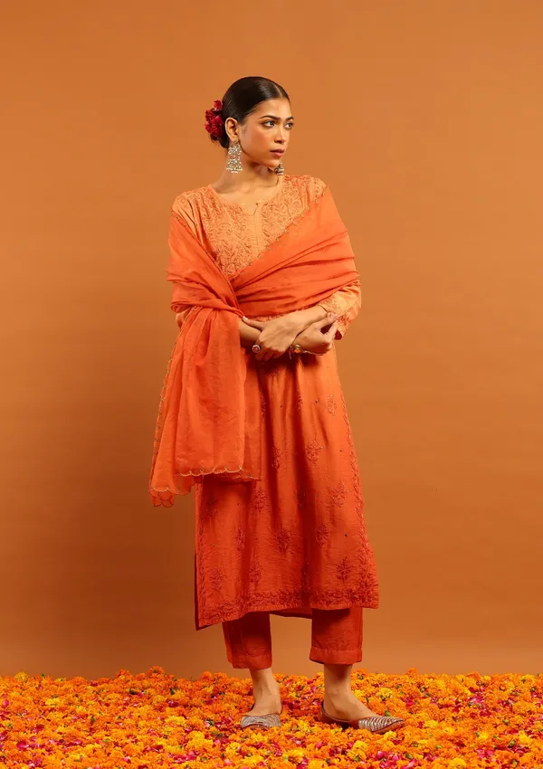 Orange_Cotton_Straight_Embroidered_Kurta_Set_For_Women