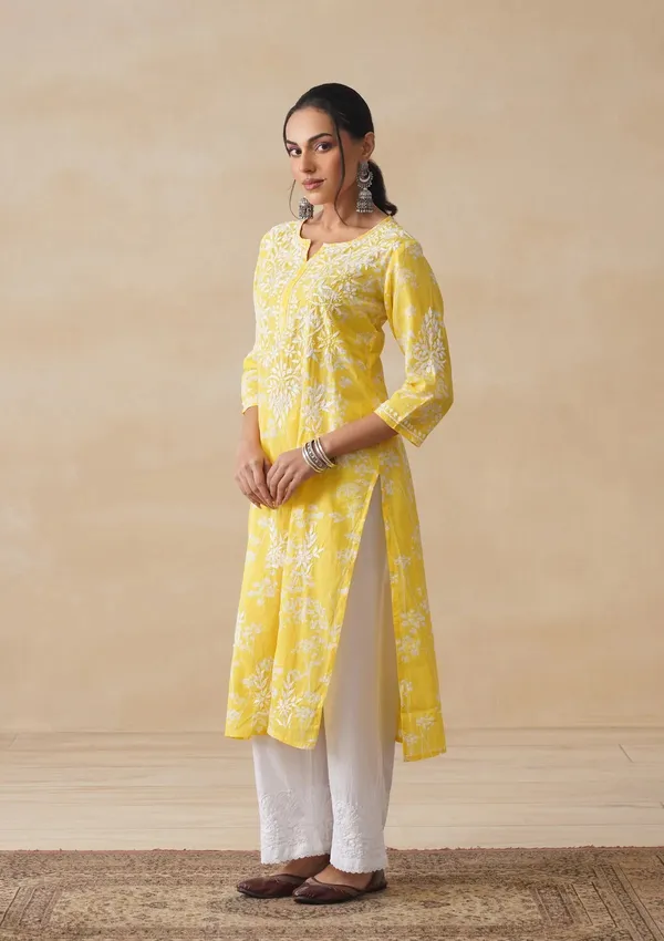 Yellow_Cotton_Straight_Floral_Print_Kurta_Set_For_Women