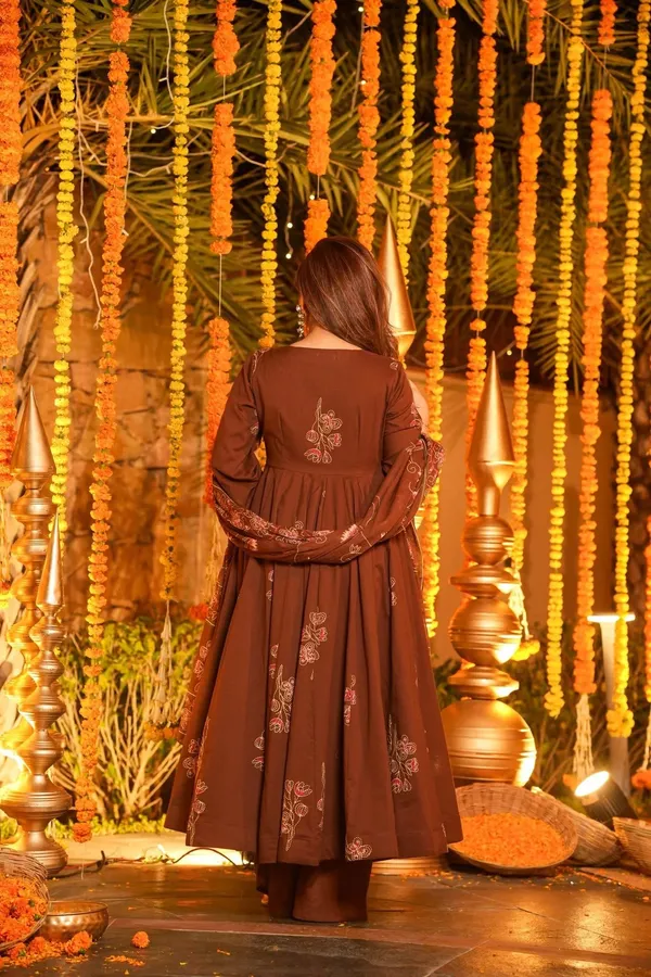 Brown_Cotton_Embroidered_Flared_Anarkali_Suit_Set_For_Women