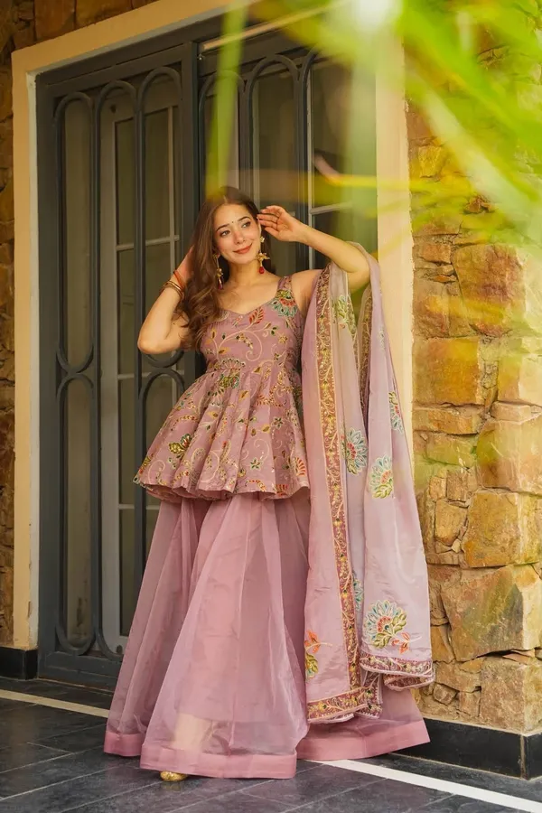 Mauve_Cotton_Embroidered_Peplum_Kurta_Sharara_Set_For_Women