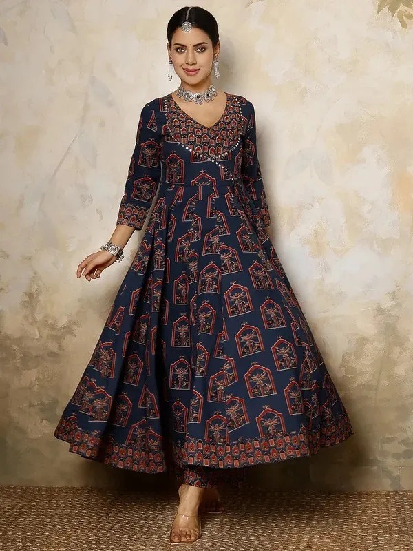 Navy_Blue_Cotton_Flared_Anarkali_Suit_Set_For_Women