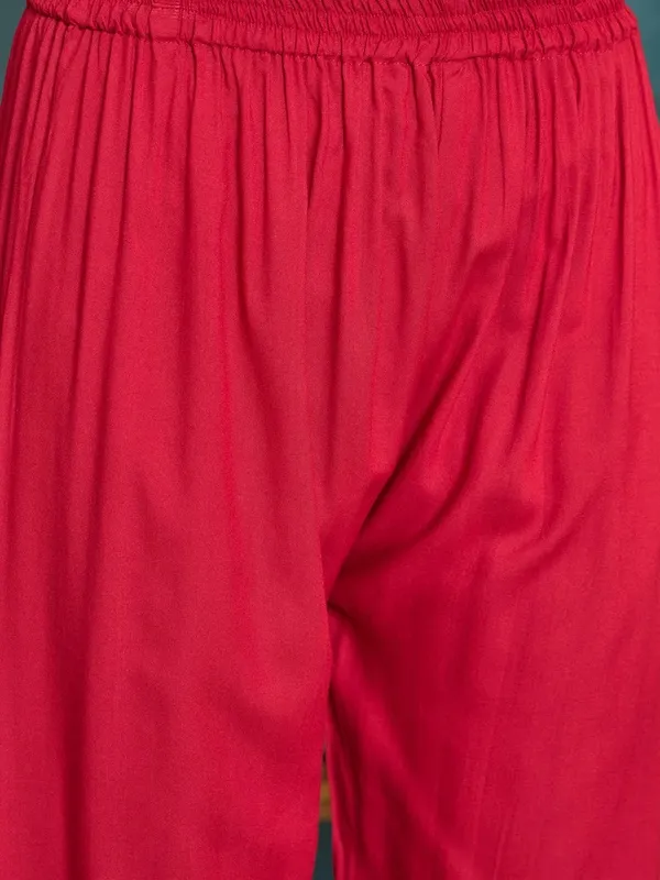 Red_Cotton_Flared_Anarkali_Kurta_Set_For_Women