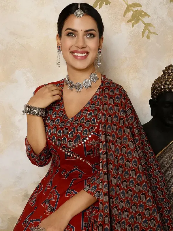 Rust_Cotton_Flared_Anarkali_Dress_For_Women